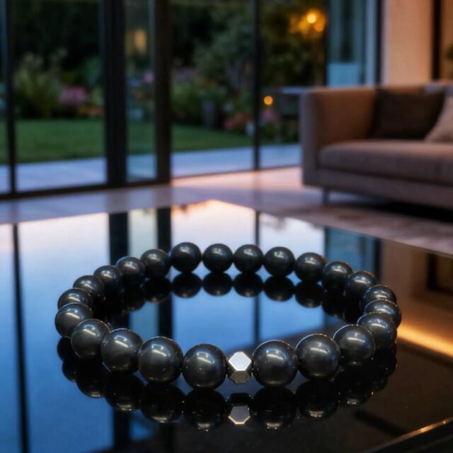 La Shungit es un mineral fascinante con una historia que se remonta a miles de millones de años. Formada a partir de antiguos depósitos de carbono, esta roca única proviene de la región de Carelia, en Rusia. 

Su composición especial, que incluye fullerenos (moléculas de carbono con una estructura esférica o elipsoidal), le confiere propiedades extraordinarias.
Desde hace siglos, se le atribuyen a la Shungit la capacidad de armonizar las energías, proteger contra las radiaciones electromagnéticas y purificar el entorno. 

Muchos creen que ayuda a equilibrar los chakras y a fomentar una sensación de bienestar y claridad mental. Se dice que su energía profunda y estabilizadora nos conecta con la tierra y nos ayuda a enraizar nuestras intenciones.

Nuestra pulsera de Shungit es más que un accesorio; es un amuleto de protección y equilibrio que puedes llevar contigo a todas partes. ¡Siente la vibración de la Shungit y transforma tu día a día!
#Shungit #Minerales #Energía #Protección #Bienestar Pulsera CristalesCurativos