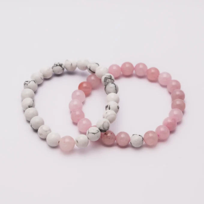 Pulseras de Cuarzo Rosa y Howlita - Imagen 2