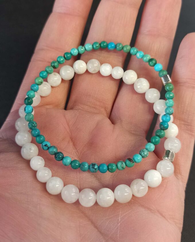 Pulseras de Piedra de Luna y Turquesa de Hubei - Imagen 2