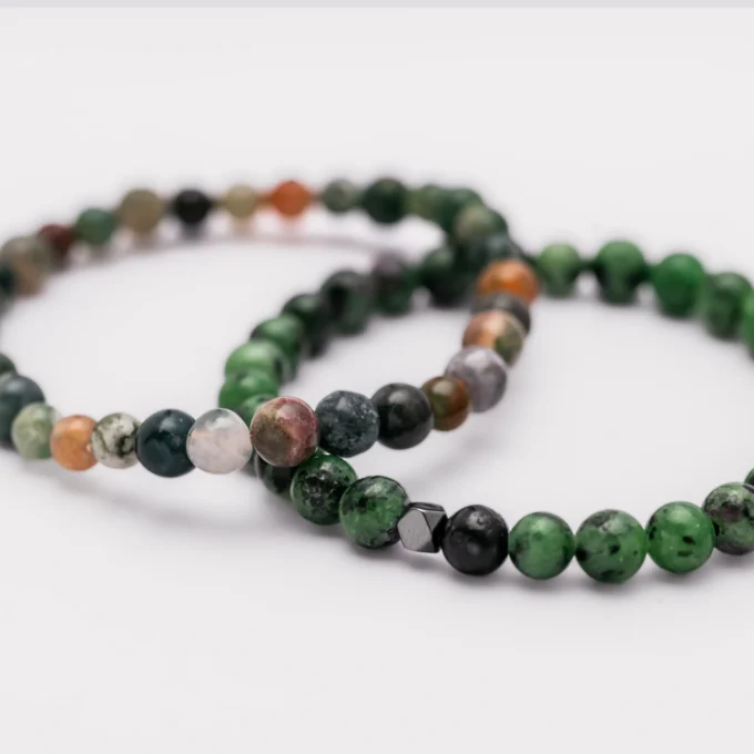 Pulseras de Rubí zoisita y Ágata musgosa