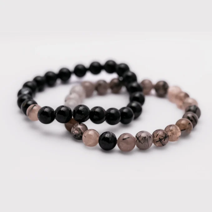 Pulseras de Cuarzo Turmalinado y Turmalina negra