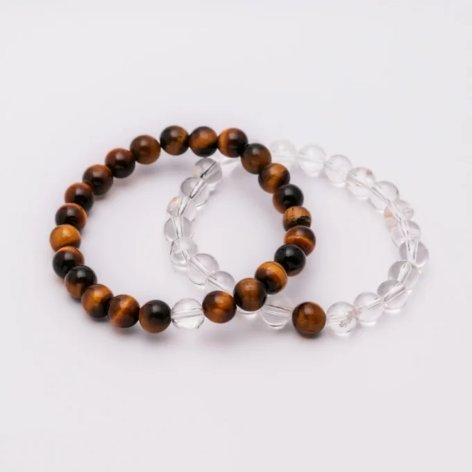 Pulseras de Cuarzo blanco y Ojo de tigre (sanación y protección)